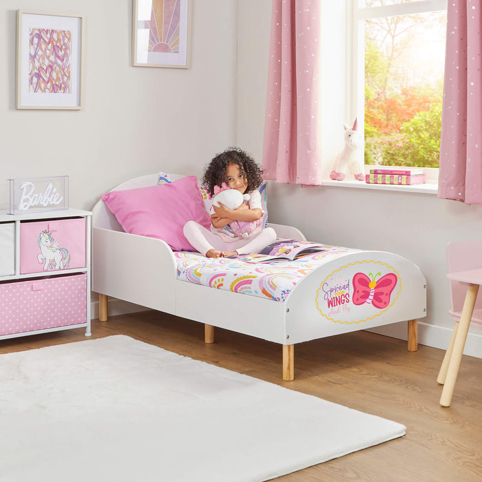 Kids White Toddler Bed - Spread Your Wings and Fly