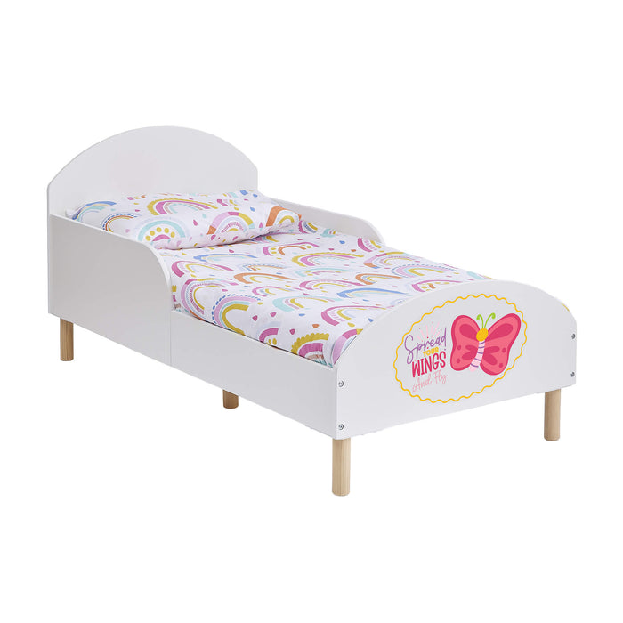 Kids White Toddler Bed - Spread Your Wings and Fly