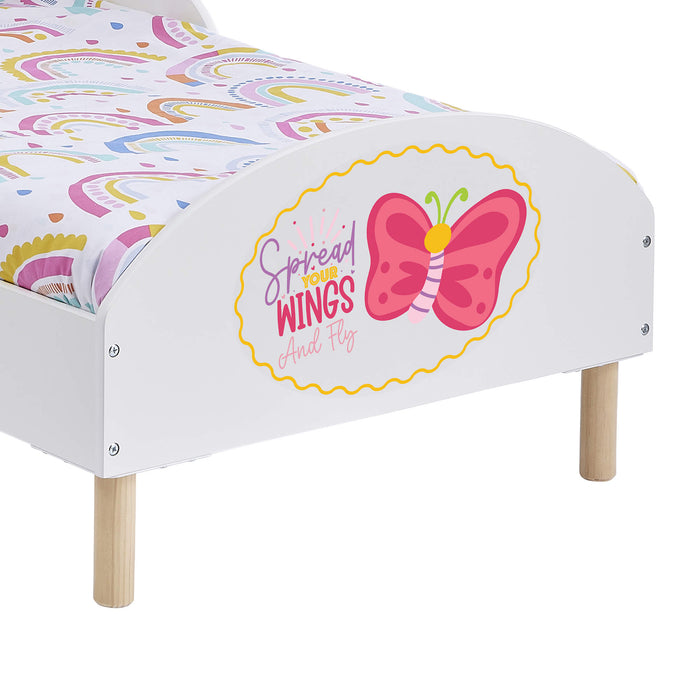 Kids White Toddler Bed - Spread Your Wings and Fly