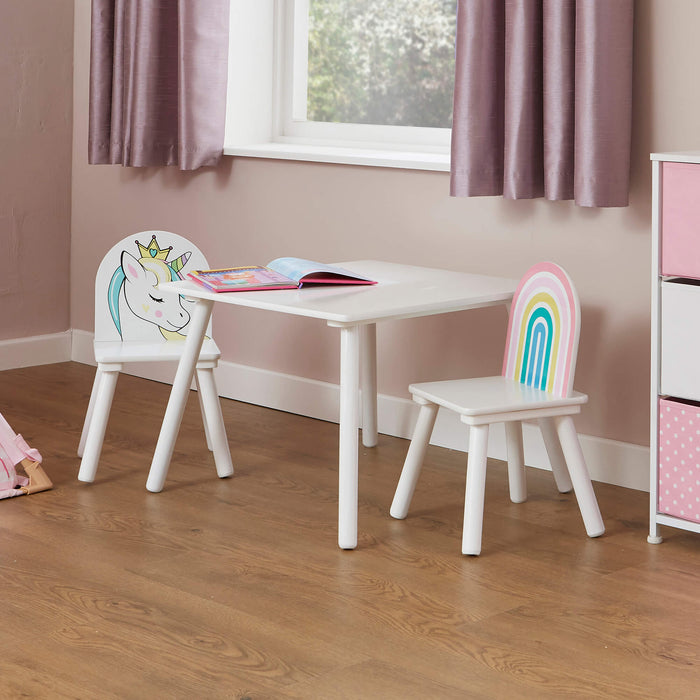 Kids Unicorn Table and Two Chairs Set