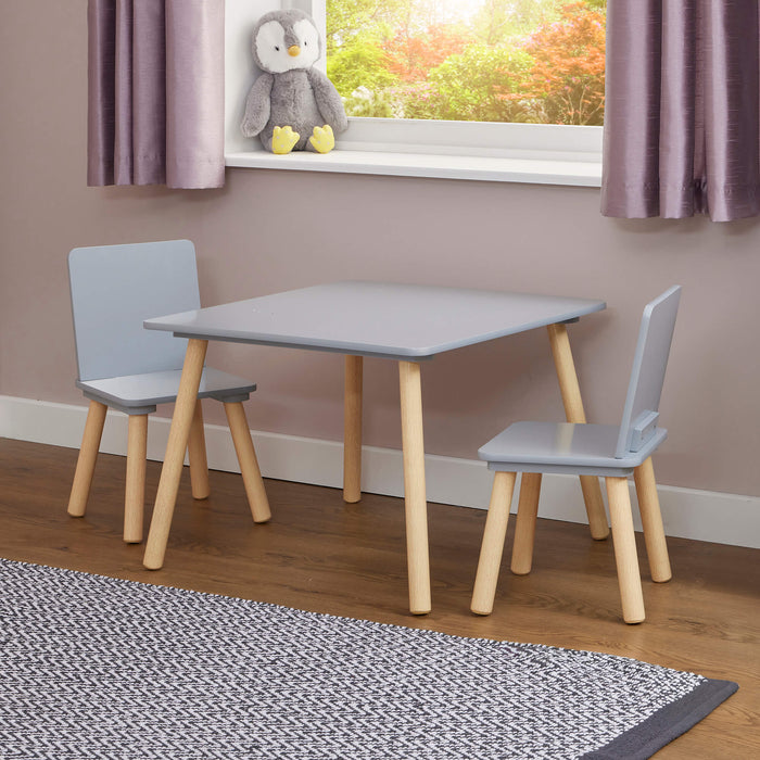 Kids Grey and Pinewood Table and Two Chairs Set