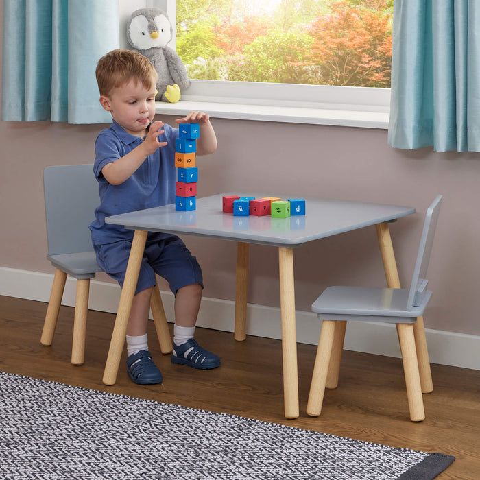Kids Grey and Pinewood Table and Two Chairs Set