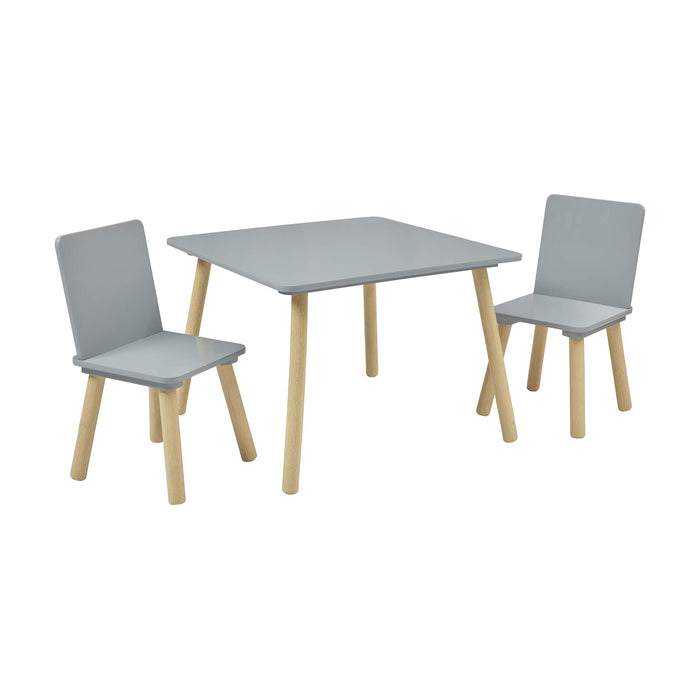 Kids Grey and Pinewood Table and Two Chairs Set