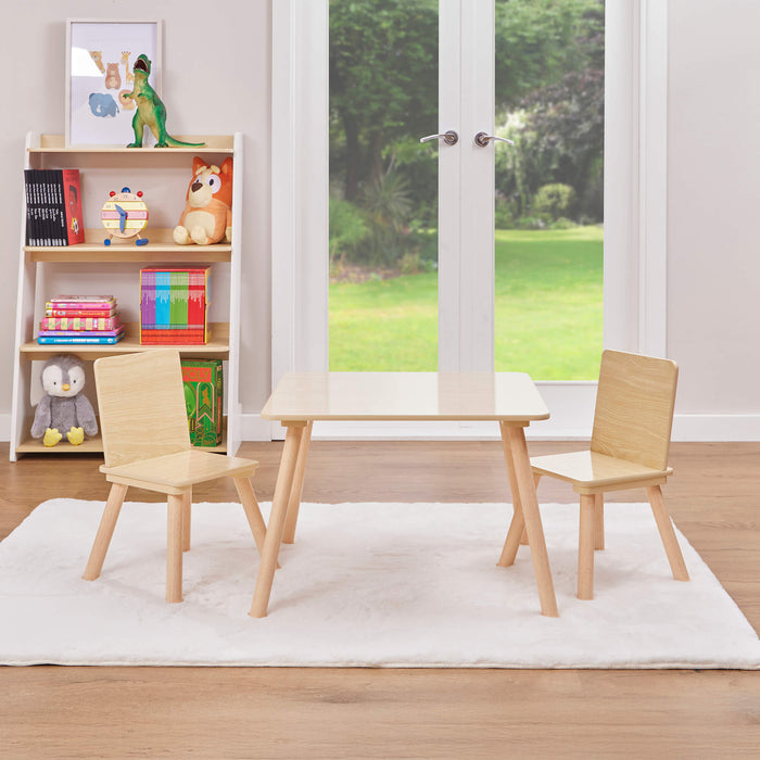 Kids Natural Wood Table and Two Chairs Set
