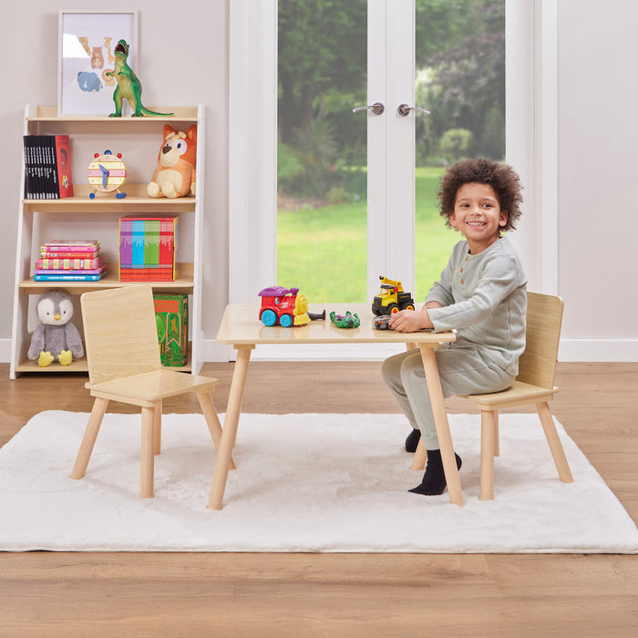 Kids Natural Wood Table and Two Chairs Set