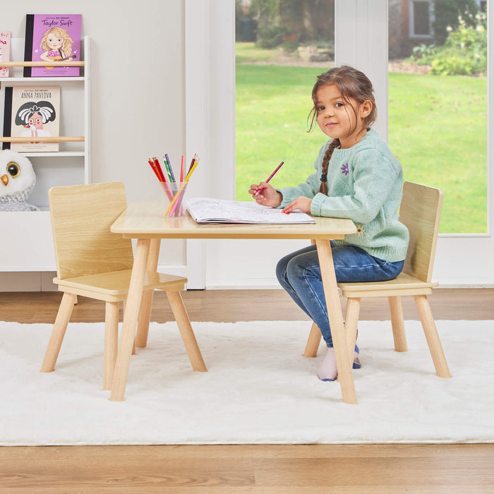 Kids Natural Wood Table and Two Chairs Set
