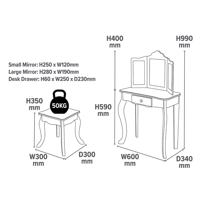 Kids White Vanity Table and Stool Set