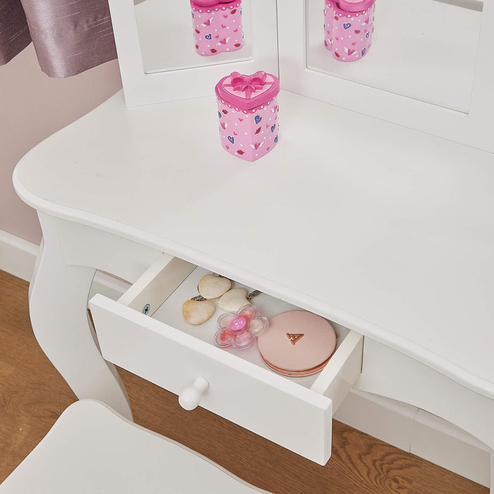Kids White Vanity Table and Stool Set
