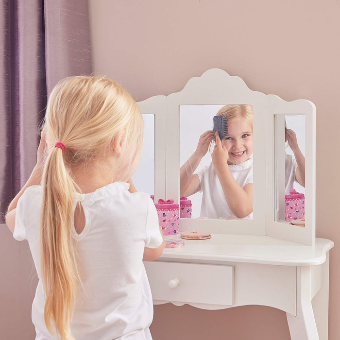 Kids White Vanity Table and Stool Set