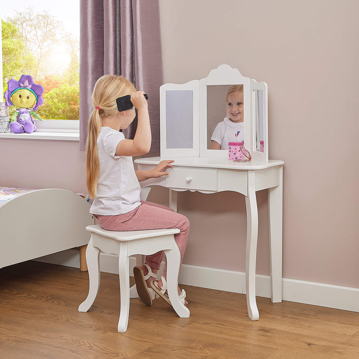 Kids White Vanity Table and Stool Set