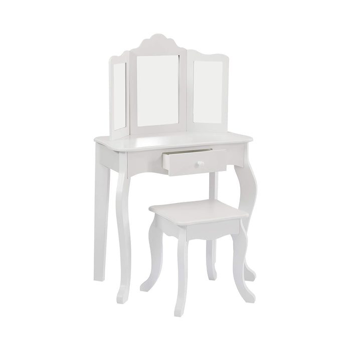 Kids White Vanity Table and Stool Set