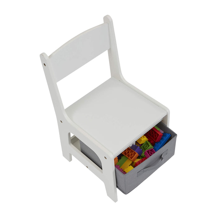 Kids Wooden Activity Table and Two Chairs with Grey Storage Bins