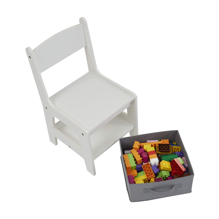 Kids Wooden Activity Table and Two Chairs with Grey Storage Bins