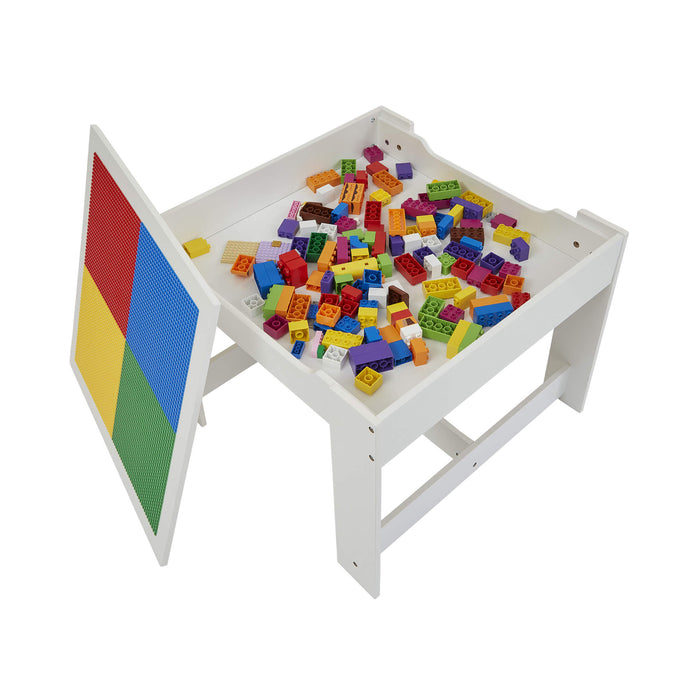 Kids Wooden Activity Table and Two Chairs with Grey Storage Bins