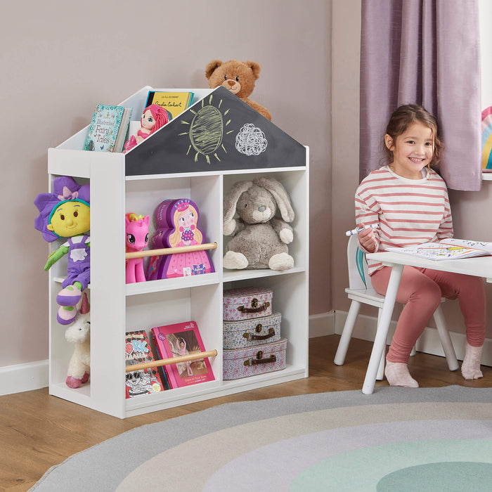 Kids White Blackboard Bookcase and Storage Cabinet