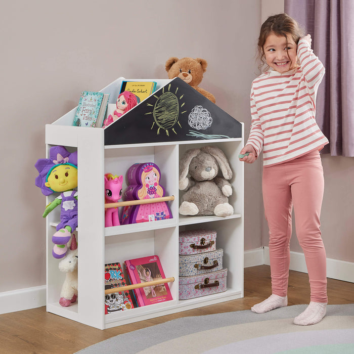 Kids White Blackboard Bookcase and Storage Cabinet