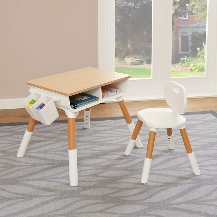 Kids Scandi Height Adjustable Table and Chair Set - White & Pine