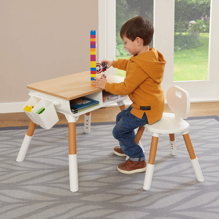 Kids Scandi Height Adjustable Table and Chair Set - White & Pine