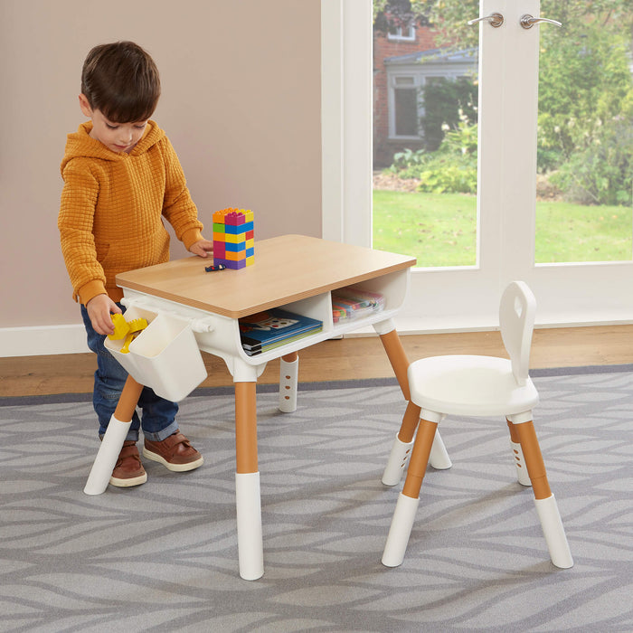 Kids Scandi Height Adjustable Table and Chair Set - White & Pine