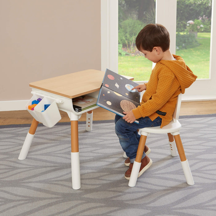 Kids Scandi Height Adjustable Table and Chair Set - White & Pine
