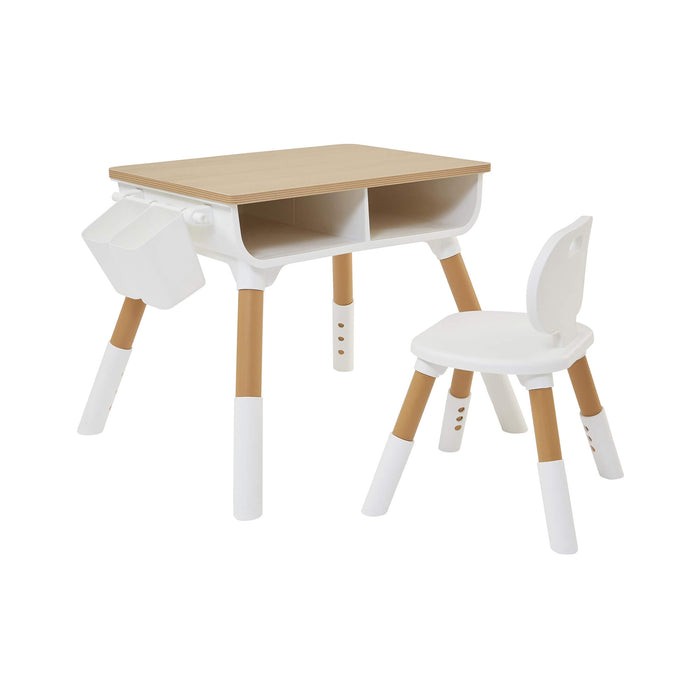 Kids Scandi Height Adjustable Table and Chair Set - White & Pine