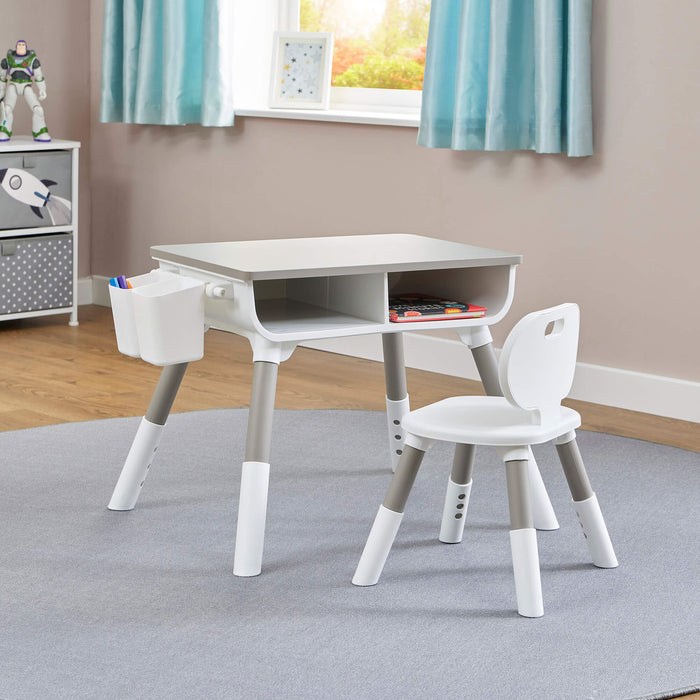 Kids Scandi Height Adjustable Table and Chair Set - White & Grey