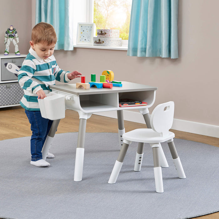 Kids Scandi Height Adjustable Table and Chair Set - White & Grey