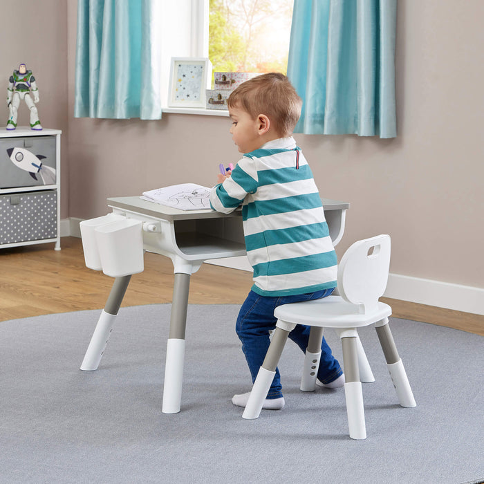 Kids Scandi Height Adjustable Table and Chair Set - White & Grey