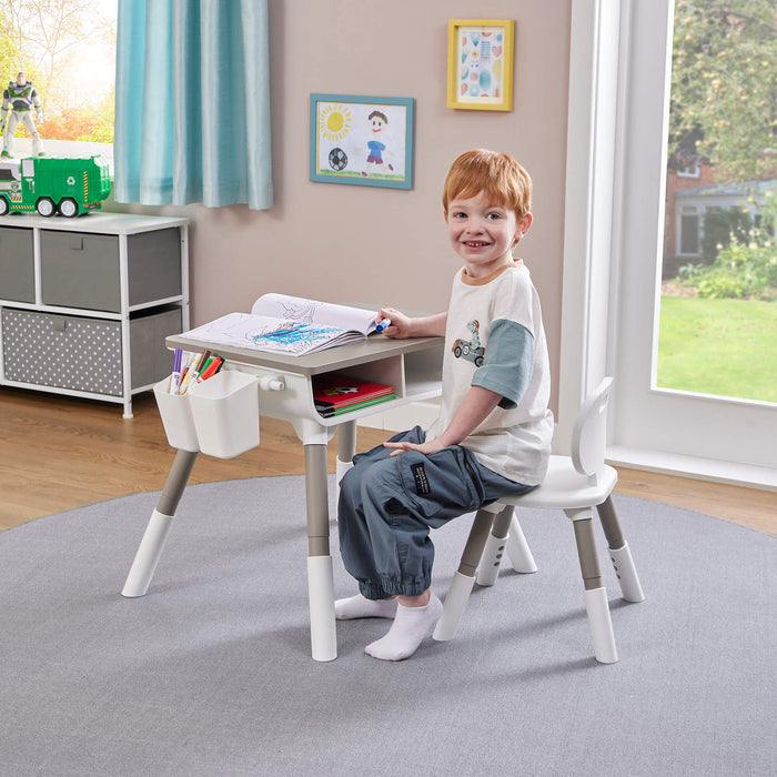 Kids Scandi Height Adjustable Table and Chair Set - White & Grey