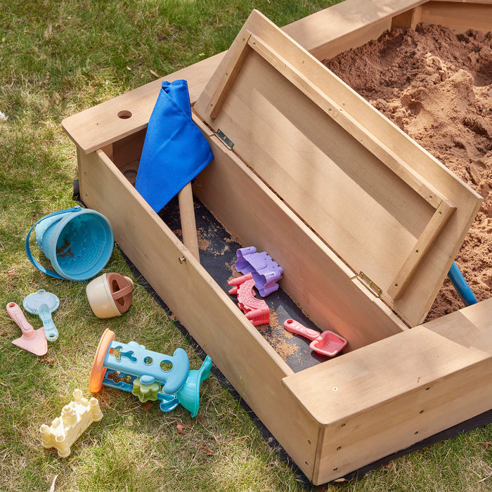 Kids Boat Sandpit with Seating and Cover