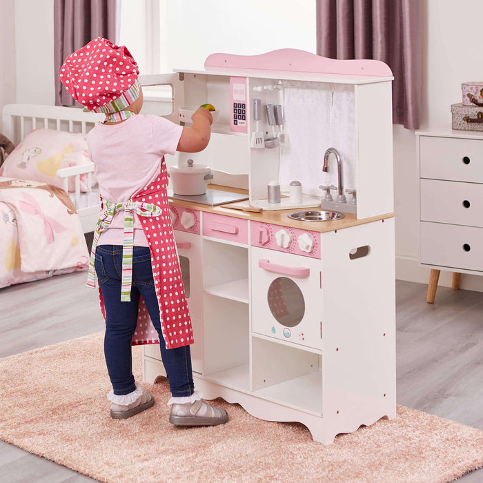 Country Play Kitchen with 9 Wooden Accessories