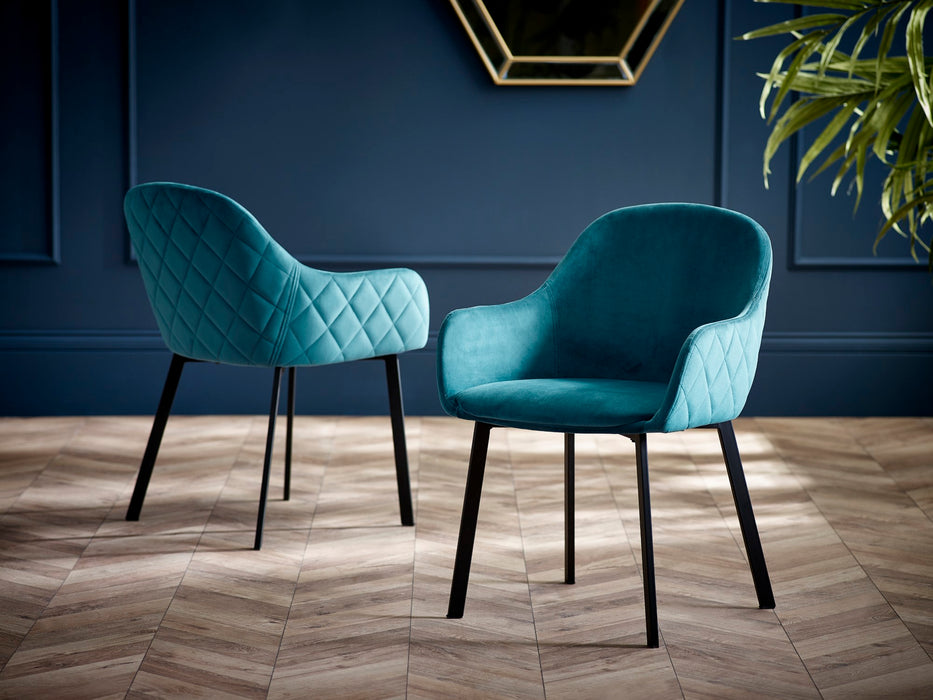 Set Of 2 Lima Dining Chairs - Teal Velvet