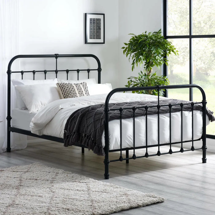Logan 120cm Small Double Metal Bed - Black