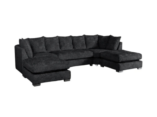 Savoy U Shape Sofa Soft Chenille - Black