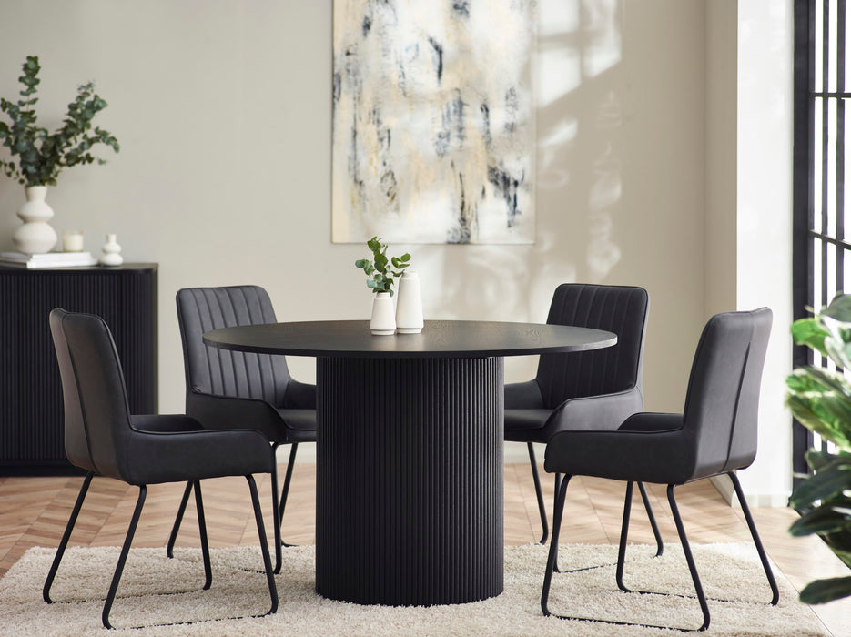 Louis Fluted Round Dining Table - Black