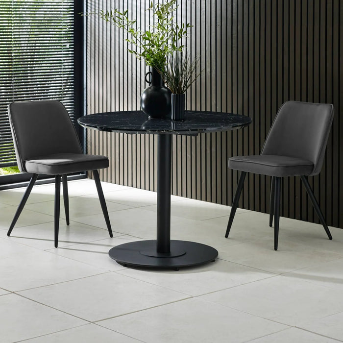 Luca 80cm Black Marble Round Dining Table