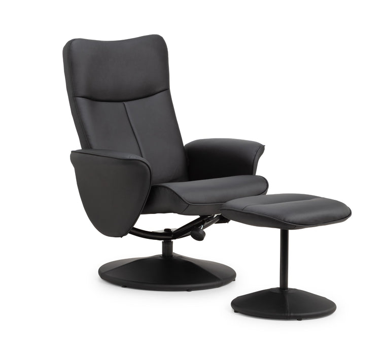 Lugano Recliner & Stool With Covered Base - Black