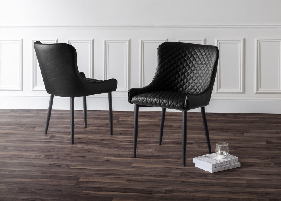 Set Of 2 Luxe Faux Leather Dining Chairs Black
