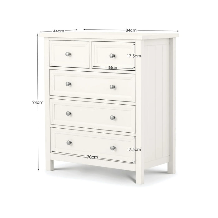 Maine 3 + 2 Drawer Chest - Surf White