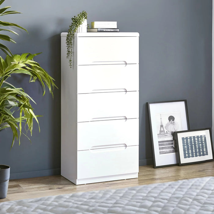 Manhattan 5 Drawer Narrow Chest - White