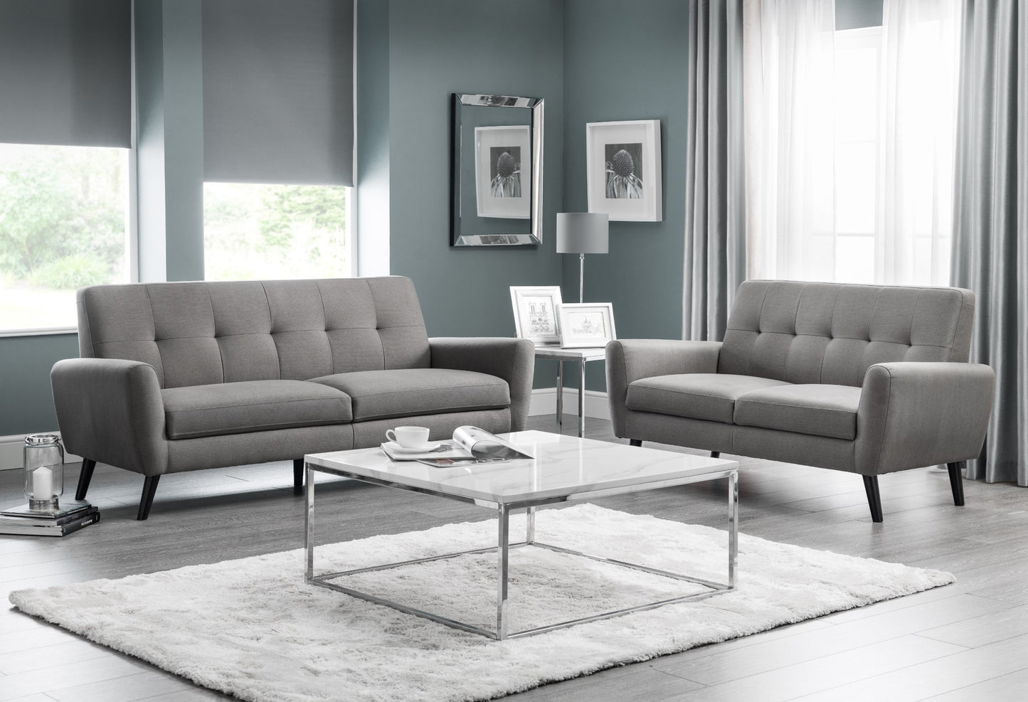 Monza 2 Seater Compact Retro Sofa - Grey