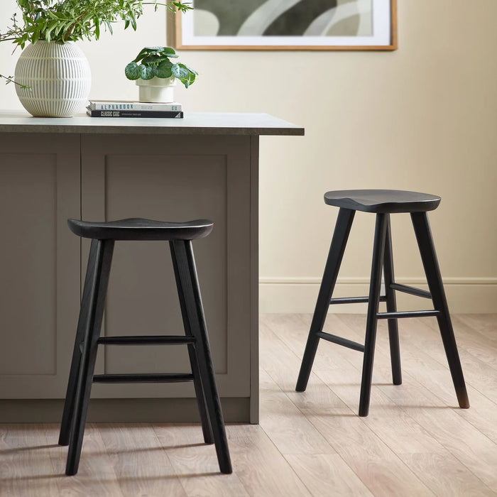 Mulu Solid Oak Bar Stool - Black