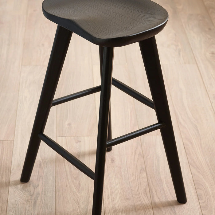 Mulu Solid Oak Bar Stool - Black