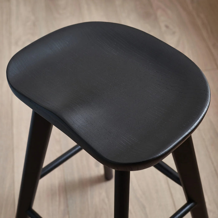 Mulu Solid Oak Bar Stool - Black
