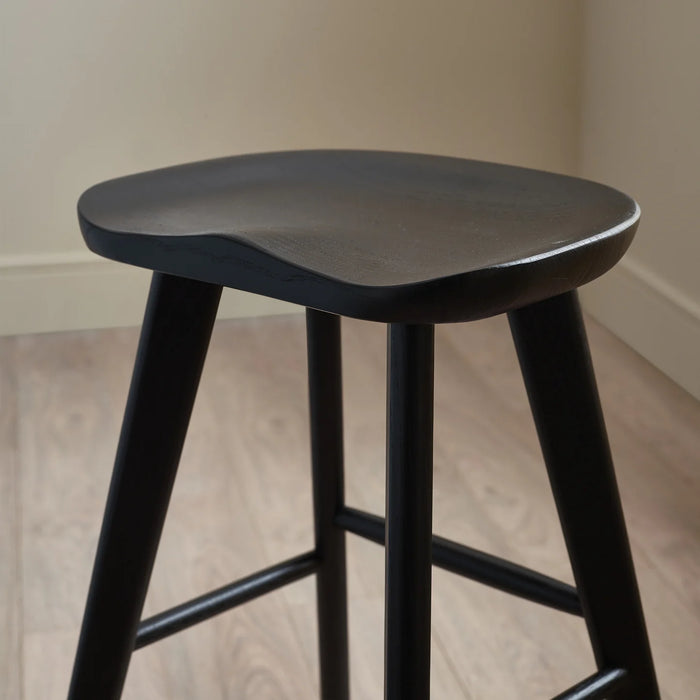 Mulu Solid Oak Bar Stool - Black