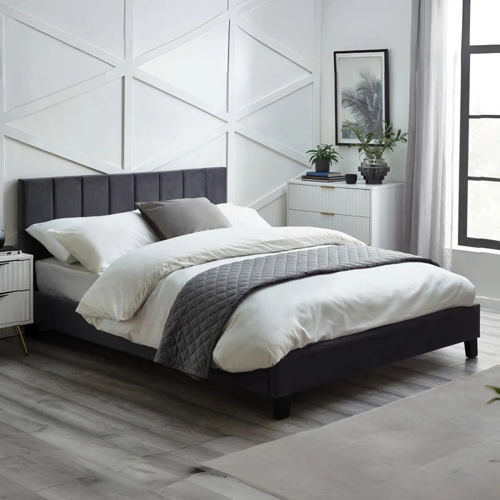 Rosa Velvet 120cm Bed in a Box - Grey