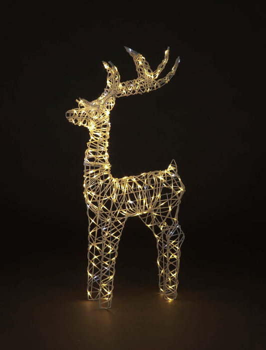110cm White Rattan Reindeer with 250 Warm White LED's