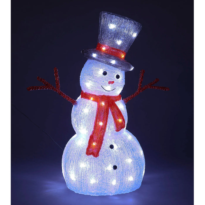 55cm Acrylic Snowman with Top Hat & Red Scarf
