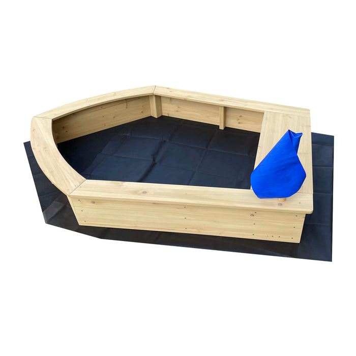 Kids Boat Sandpit with Seating and Cover
