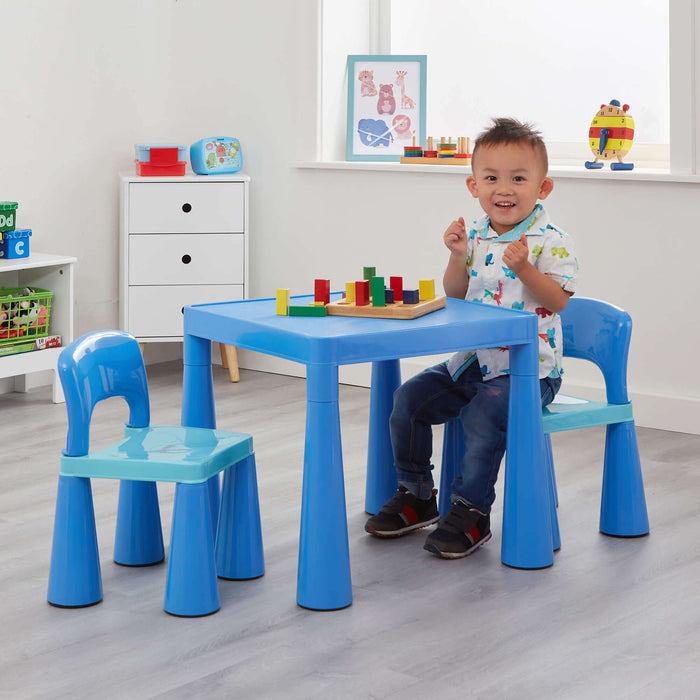 Kids Plastic Table and Two Chairs Set - Blue